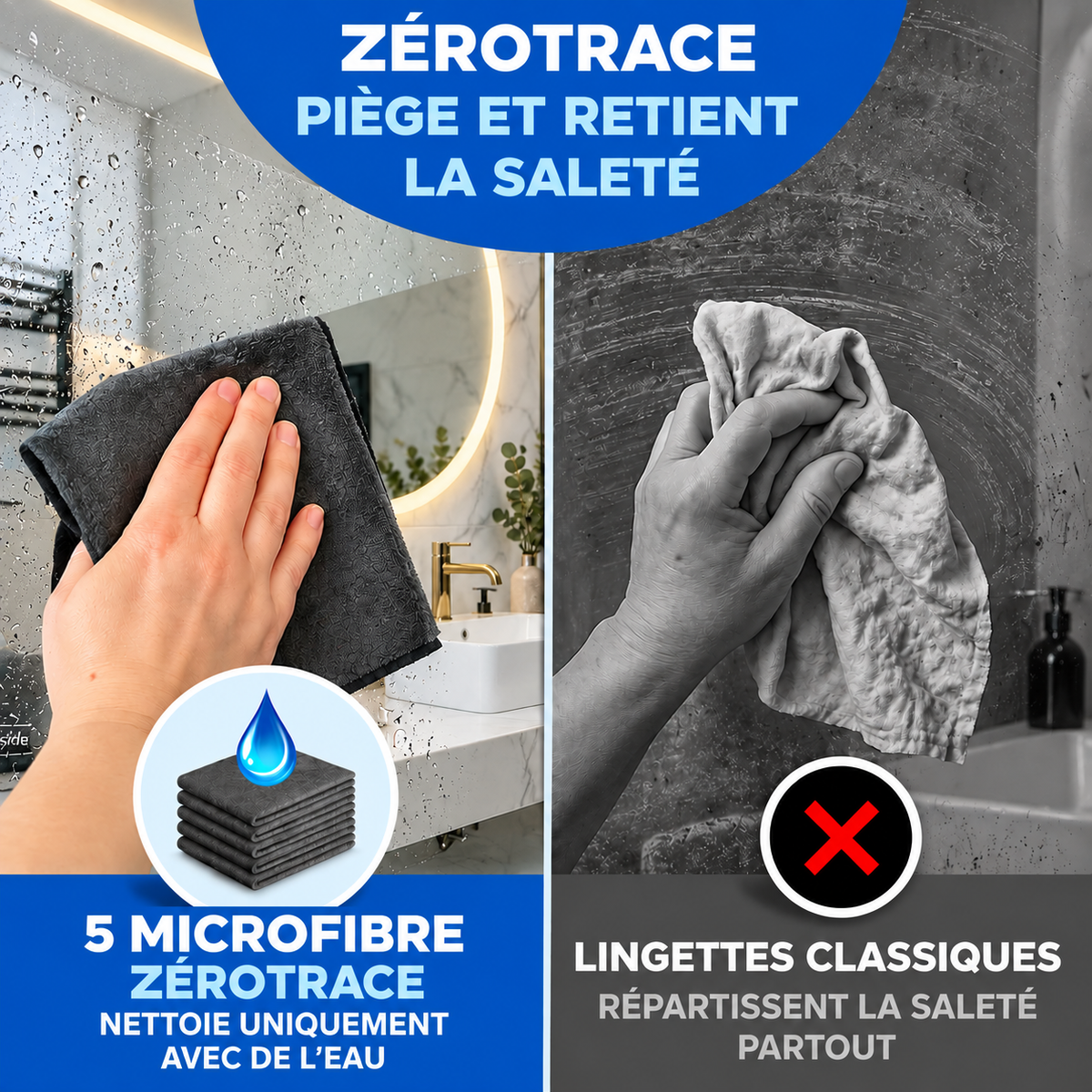 LA MICROFIBRE POUR DES SURFACES SANS TRACE NI PELUCHE — ZÉROTRACE™